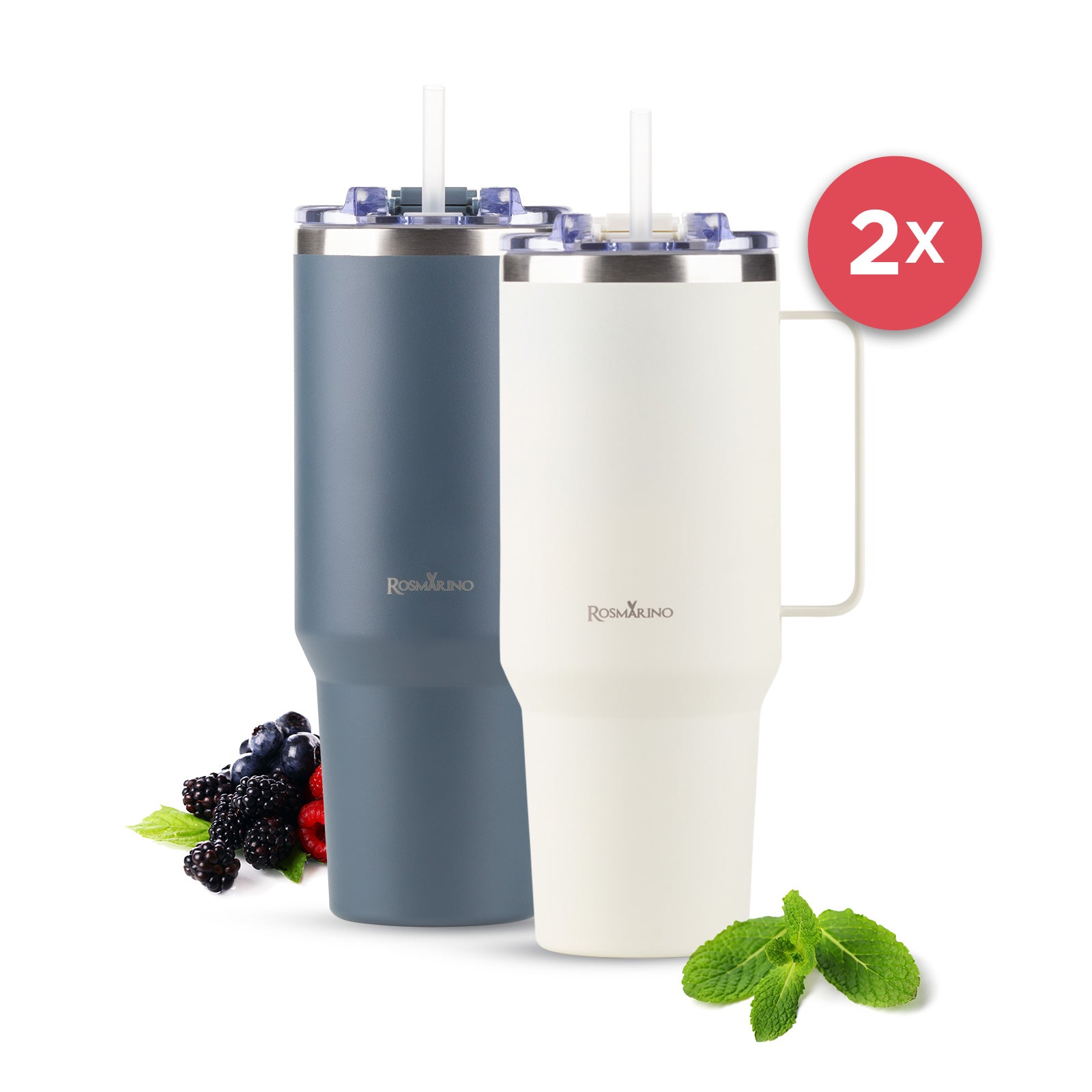 2 darabos készlet Rosmarino MegaCup thermos pohár 1160 ml – bézs + tengerészkék