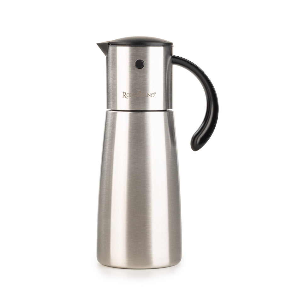 Rozsdamentes acél olaj- vagy ecetes palack automatikus nyitással Rosmarino GravityPour – 500 ml